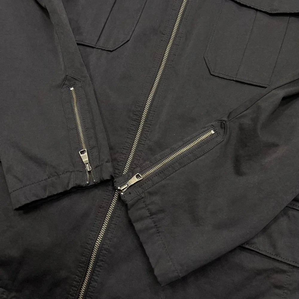 Banana‎ Republic Waxed Field Jacket Men's XL Black Full Zip Chin Strap Chore Y2K